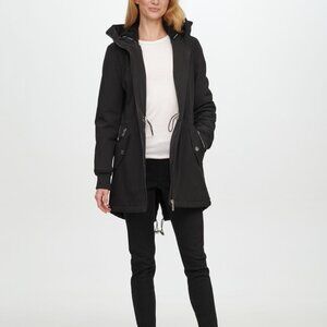 Calvin Klein Black Rain Jacket Fleece Lined Hooded Raincoat
